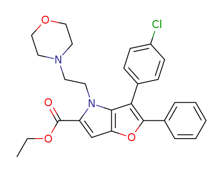 Molecular Structure of 594815-26-6 (4H-Furo[3,2-b]pyrrole-5-carboxylic acid,
3-(4-chlorophenyl)-4-[2-(4-morpholinyl)ethyl]-2-phenyl-, ethyl ester)