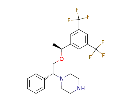 Molecular Structure of 551943-95-4 (1-{(R)-2-[(S)-1-(3,5-Bis-trifluoromethyl-phenyl)-ethoxy]-1-phenyl-ethyl}-piperazine)