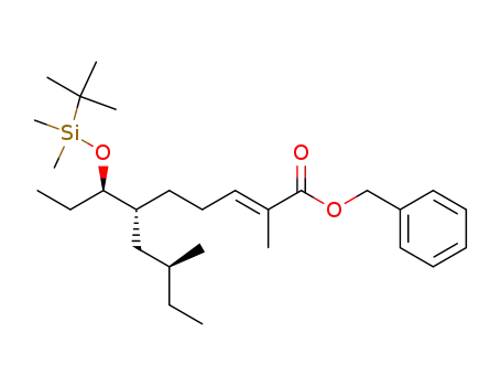 Molecular Structure of 506449-80-5 (2-Decenoic acid,
6-[(1R)-1-[[(1,1-dimethylethyl)dimethylsilyl]oxy]propyl]-2,8-dimethyl-,
phenylmethyl ester, (2E,6R,8S)-)