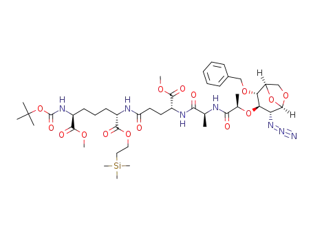 Molecular Structure of 478920-35-3 (1,6-anhydro-2-azido-4-O-benzyl-2-deoxy-3-O-{(2R)-propionyl-[L-alanyl-(D-isoglutamyl α-methyl ester)-(7-methyl)-1-(2-trimethylsilylethyl) (2S,6S)-N<sup>ε</sup>-(tert-butyloxycarbonyl)-2,6-diaminopimelate]-2-yl}-β-D-glucopyranose)