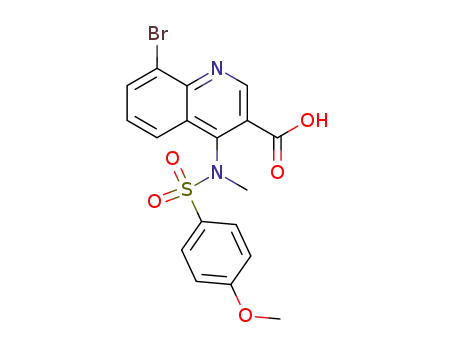Molecular Structure of 206258-26-6 (4-[methyl-(4-methoxy-benzenesulfonyl)-amino]-8-bromo-quinoline-3-carboxylic acid)