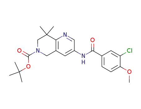 Molecular Structure of 647010-76-2 (3-(3-chloro-4-methoxy-benzoylamino)-8,8-dimethyl-7,8-dihydro-5<i>H</i>-[1,6]naphthyridine-6-carboxylic acid <i>tert</i>-butyl ester)