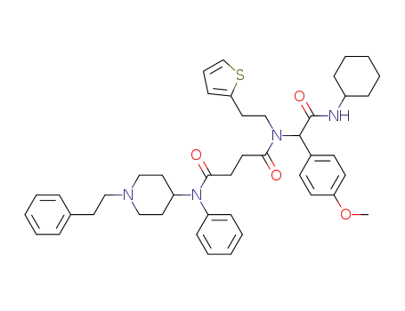 Molecular Structure of 1379800-22-2 (N<sub>1</sub>-[2-(cyclohexylamino)-1-(4-methoxyphenyl)-2-oxoethyl]-N<sub>4</sub>-phenyl-N<sub>4</sub>-[1-(2-phenylethyl)piperidin-4-yl]-N<sub>1</sub>-[2-(thiophen-2-yl)ethyl]butanediamide)