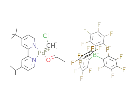 Molecular Structure of 524936-99-0 ([(4,4'-di-tert-butyl-2,2'-bipyridine)Pd(CHClCH<sub>2</sub>COMe)][B(C<sub>6</sub>F<sub>5</sub>)4])