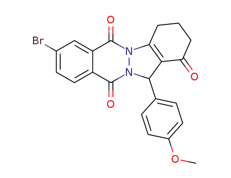 Molecular Structure of 1366408-06-1 (8-bromo-13-(4-methoxyphenyl)-3,4-dihydro-1H-indazolo[2,1-b]phthalazine-1,6,11(2H,13H)-trione)