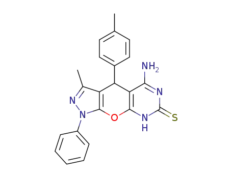 5-amino-4-(4-methylphenyl)-3-methyl-1-phenyl-4,8-dihydro-2(H)-pyrazolo[4',3':5,6]pyrano[2,3-d]pyrimidine-7(1H)-thione