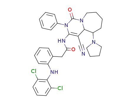 N-(4-cyano-1-oxo-2-phenyl-5-(pyrrolidin-1-yl)-1,2,4a,5,6,7,8,9-octahydropyrimido[1,6-a]azepin-3-yl)-2-[2-(2,6-dichlorophenyl)amino]phenylacetamide