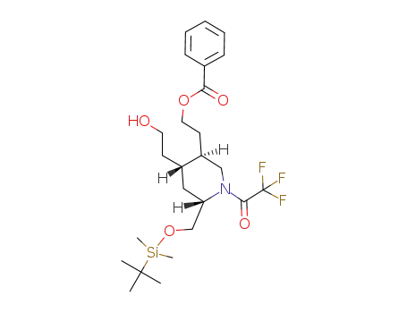 2-((3R,4R,6S)-6-((tert-butyldimethylsilyloxy)methyl)-4-(2-hydroxyethyl)-1-(2,2,2-trifluoroacetyl)piperidin-3-yl)ethyl benzoate