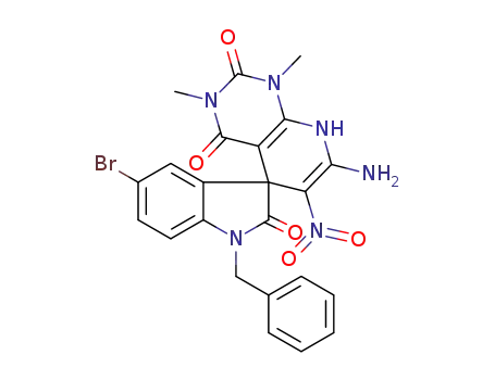 Molecular Structure of 1384517-74-1 (7'-amino-1-benzyl-5-bromo-1',3'-dimethyl-6'-nitro-1'H-spiro[indoline-3,5'-pyrido[2,3-d]pyrimidine]-2,2',4'(3'H,8'H)-trione)