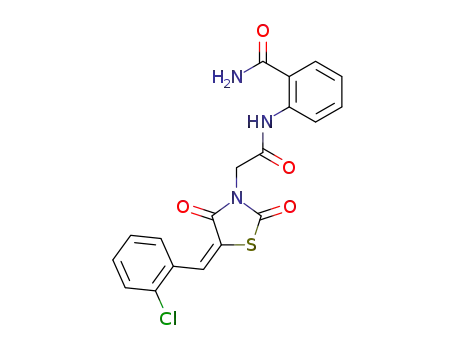 Molecular Structure of 1345089-69-1 (2-(2-((E)-5-(2-chlorobenzylidene)-2,4-dioxothiazolidin-3-yl)acetamido)benzamide)