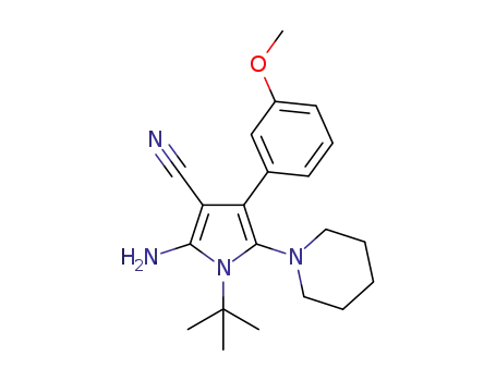 Molecular Structure of 1449289-91-1 (2-amino-1-(tert-butyl)-4-(3-methoxyphenyl)-5-(piperidin-1-yl)-1H-pyrrole-3-carbonitrile)