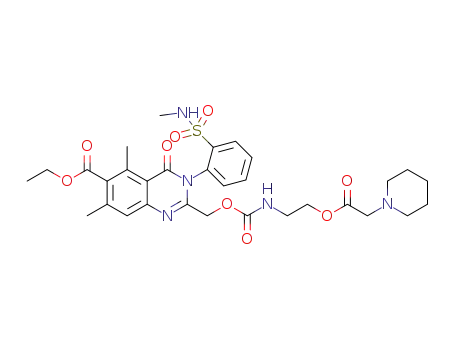 Molecular Structure of 1443470-27-6 (ethyl 5,7-dimethyl-3-(2-(N-methylsulfamoyl)phenyl)-4-oxo-2-((((2-(2-(piperidin-1-yl)acetoxy)ethyl)carbamoyl)oxy)methyl)-3,4-dihydroquinazoline-6-carboxylate)