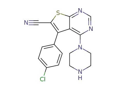 5-(4-chlorophenyl)-4-(piperazin-1-yl)thieno[2,3-d]pyrimidine-6-carbonitrile