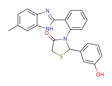 Molecular Structure of 1334316-73-2 (3-(2-(6-methyl-1H-benzo[d]imidazol-2-yl)phenyl)-2-(3-hydroxyphenyl)thiazolidin-4-one)