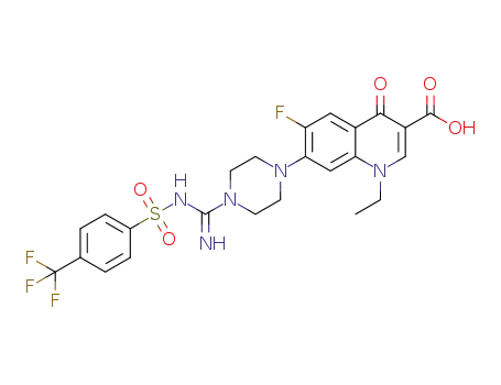 1-ethyl-6-fluoro-4-oxo-7-(4-(N-(4-(trifluoromethyl)phenylsulfonyl)carbamimidoyl)piperazin-1-yl)-1,4-dihydroquinoline-3-carboxylic acid