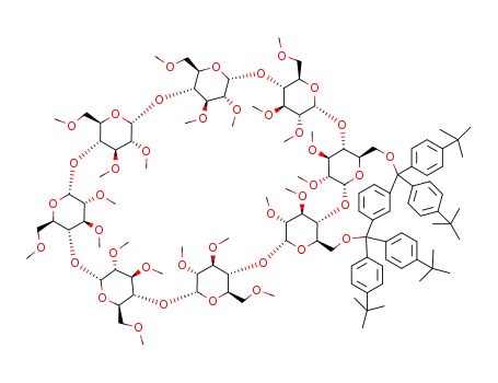 6<sup>A</sup>,6<sup>B</sup>-bis-O-bis{benzene-1,3-bis[bis(4-tert-butylphenyl)-methyl]}-2<sup>A</sup>,2<sup>B</sup>,2<sup>C</sup>,2<sup>D</sup>,2<sup>E</sup>,2<sup>F</sup>,2<sup>G</sup>,2<sup>H</sup>,3<sup>A</sup>,3<sup>B</sup>,3<sup>C</sup>,3<sup>D</sup>,3<sup>E</sup>,3<sup>F</sup>,3<sup>G</sup>,3<sup>H</sup>,6<sup>C</sup>,6<sup>D</sup>,6<sup>E</sup>,6<sup>F</sup>,6<sup>G</sup>,6<sup>H</sup>-docosa-O-methyl-γ-cyclodextrin