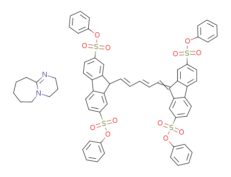 Molecular Structure of 1416045-82-3 (2,3,4,6,7,8,9,10-octahydropyrimido[1,2-a]azepin-1-ium 9-[(1E,3E)-5-(2,7bis-(phenoxysulfonyl)-9H-fluoren-9ylidene)penta-1,3-dienyl]-2,7-bis(phenoxysulfonyl)-9H-fluoren-9-ide)