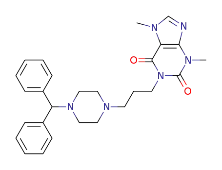 Molecular Structure of 81995-83-7 (1H-Purine-2,6-dione,
1-[3-[4-(diphenylmethyl)-1-piperazinyl]propyl]-3,7-dihydro-3,7-dimethyl-)