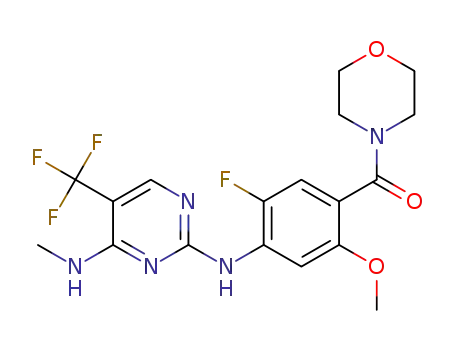 Molecular Structure of 1351761-25-5 ((5-fluoro-2-methoxy-4-(4-(methylamino)-5-(trifluoromethyl)pyrimidin-2-ylamino)phenyl)(mor pholino)methanone)