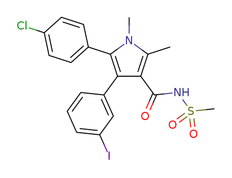Molecular Structure of 1428145-89-4 (5-(4-chlorophenyl)-4-(3-iodophenyl)-1,2-dimethyl-N-(methylsulfonyl)-1H-pyrrole-3-carboxamide)