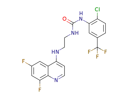 Molecular Structure of 1384272-32-5 (1-(2-chloro-5-(trifluoromethyl)phenyl)-3-(2-((6,8-difluoroquinolin-4-yl)amino)ethyl)urea)