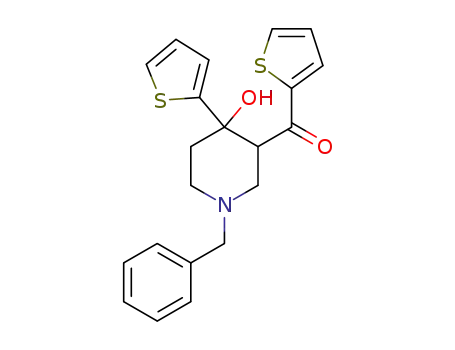 Molecular Structure of 446826-88-6 (1-benzyl-4-hydroxy-4-(thiophen-2-yl)piperidin-3-ylthiophen-2-yl methanone)