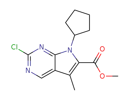 Molecular Structure of 959799-27-0 (2-chloro-7-cyclopentyl-5-methyl-7H-pyrrolo[2,3-d]pyrimidine-6-carboxylic acid methyl ester)
