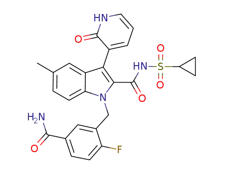 1-[[5-(aminocarbonyl)-2-fluorophenyl]methyl]-N-(cyclopropylsulfonyl)-3-(1,2-dihydro-2-oxo-3-pyridinyl)-5-methyl-1H-indole-2-carboxamide