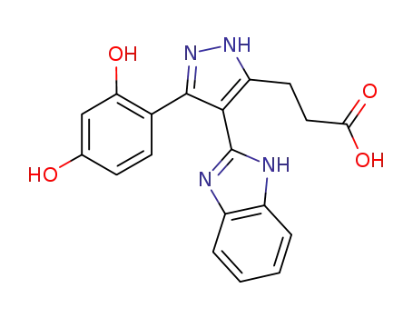 Molecular Structure of 1217314-90-3 (4-(1H-BenziMidazol-2-yl)-3-(2,4-dihydroxyphenyl)-1H-pyrazole-5-propanoic Acid)