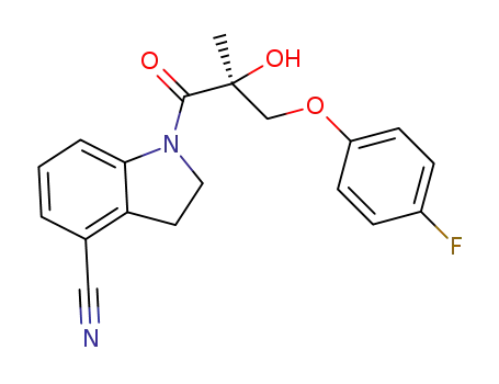Molecular Structure of 1578263-49-6 (1-(3-(4-fluorophenoxy)-2(S)-hydroxy-2-methylpropanoyl)indoline-4-carbonitrile)