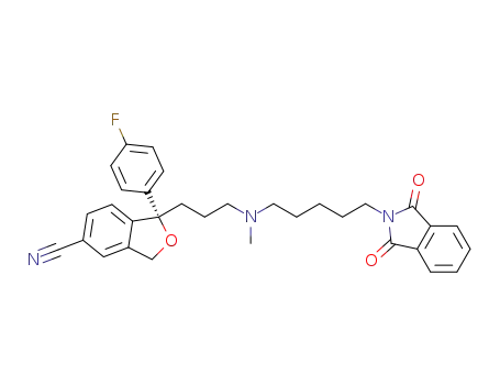 Molecular Structure of 1585941-24-7 ((S)-1-(3-((5-(1,3-dioxoisoindolin-2-yl)pentyl)(methyl)amino)propyl)-1-(4-fluorophenyl)-1,3-dihydroisobenzofuran-5-carbonitrile)