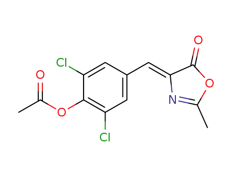 Molecular Structure of 1539318-30-3 ((Z)-2,6-dichloro-4-((2-methyl-5-oxooxazol-4(5H)-ylidene)methyl)phenyl acetate)