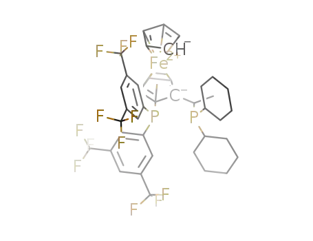 Molecular Structure of 292638-88-1 ((R)-(-)-1-[(S)-2-(DI(3,5-BIS-TRIFLUOROMETHYLPHENYL)PHOSPHINO)FERROCENYL]ETHYLDICYCLOHEXYLPHOSPHINE)