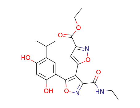 Molecular Structure of 1330736-74-7 (ethyl 5-(2,4-dihydroxy-5-isopropylphenyl)-3-(ethylcarbamoyl)-4,5'-biisoxazole-3'-carboxylate)