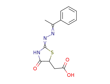 Molecular Structure of 5213-42-3 ([4-oxo-2-(1-phenyl-ethylidenehydrazono)-thiazolidin-5-yl]-acetic acid)