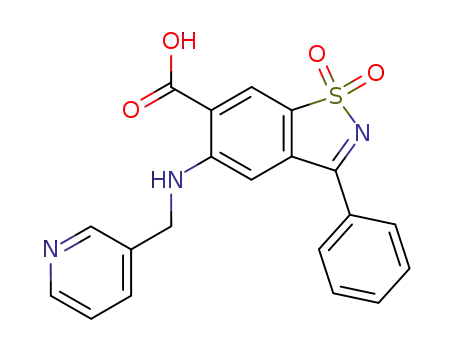 Molecular Structure of 36246-41-0 (1,1-dioxo-3-phenyl-5-(pyridin-3-ylmethyl-amino)-1<i>H</i>-1λ<sup>6</sup>-benzo[<i>d</i>]isothiazole-6-carboxylic acid)