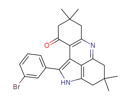 Molecular Structure of 118933-81-6 (1-(3-Bromo-phenyl)-4,4,8,8-tetramethyl-2,4,5,7,8,9-hexahydro-3H-pyrrolo[2,3,4-kl]acridin-10-one)