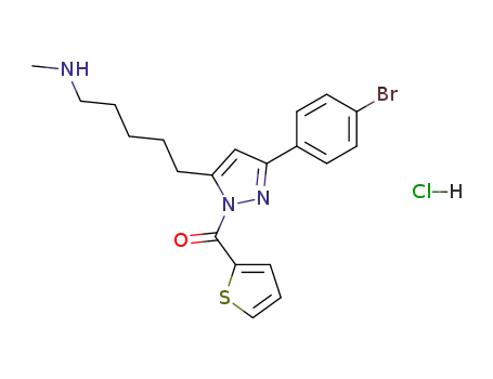 Molecular Structure of 139124-06-4 ([3-(4-Bromo-phenyl)-5-(5-methylamino-pentyl)-pyrazol-1-yl]-thiophen-2-yl-methanone; hydrochloride)