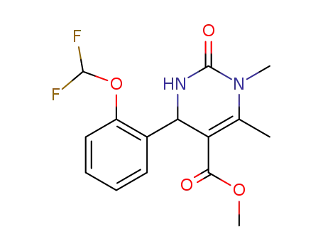 Molecular Structure of 111983-60-9 (methyl 4-[2-(difluoromethoxy)phenyl]-1,6-dimethyl-2-oxo-1,2,3,4-tetrahydropyrimidine-5-carboxylate)