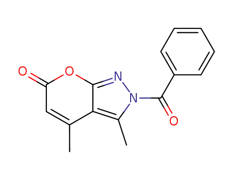 Molecular Structure of 88550-15-6 (Pyrano[2,3-c]pyrazol-6(2H)-one, 2-benzoyl-3,4-dimethyl-)