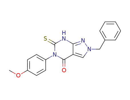 4H-Pyrazolo[3,4-d]pyrimidin-4-one, 2,5,6,7-tetrahydro-5-(4-methoxyphenyl)-2-(phenylmethyl)-6-thioxo-