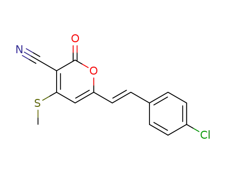 2H-Pyran-3-carbonitrile,
6-[2-(4-chlorophenyl)ethenyl]-4-(methylthio)-2-oxo-, (E)-