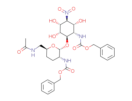 [(2R,3R,6S)-6-(Acetylamino-methyl)-2-((1R,2S,3R,4S,5R,6R)-2-benzyloxycarbonylamino-3,5,6-trihydroxy-4-nitro-cyclohexyloxy)-tetrahydro-pyran-3-yl]-carbamic acid benzyl ester