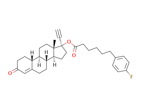 Molecular Structure of 89347-14-8 (6-(4-Fluoro-phenyl)-hexanoic acid (8R,9S,10R,13S,14S,17R)-17-ethynyl-13-methyl-3-oxo-2,3,6,7,8,9,10,11,12,13,14,15,16,17-tetradecahydro-1H-cyclopenta[a]phenanthren-17-yl ester)
