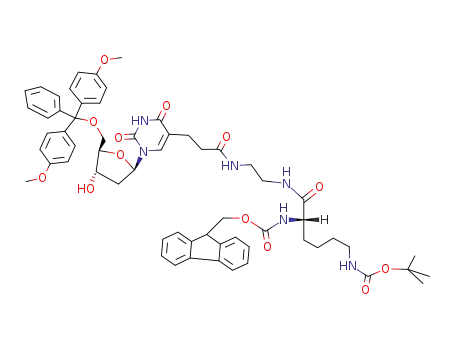 5'-O-<Bis(4-methoxyphenyl)phenylmethyl>-5-<3-<<2<<6-<<(1,1-dimethylethoxy)carbonyl>amino>-2-<<(9H-fluoren-9-ylmethoxy)carbonyl>amino>-1-oxohexyl>amino>ethyl>-amino>-3-oxopropyl>-2'-deoxyuridine
