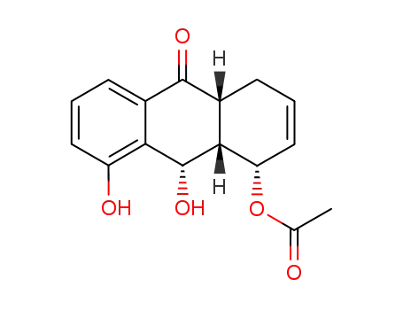 (+/-)-4<i>t</i>-acetoxy-5,10<i>t</i>-dihydroxy-(4a<i>r</i>,9a<i>c</i>)-1,4,4a,9a-tetrahydro-anthrone