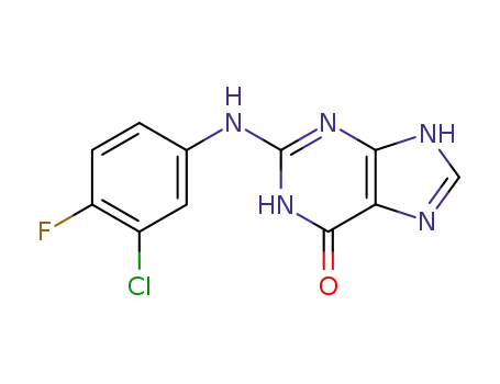 Molecular Structure of 123994-77-4 (2-[(3-chloro-4-fluorophenyl)amino]-3,7-dihydro-6H-purin-6-one)