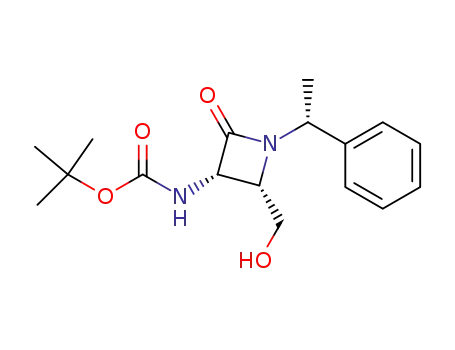 Molecular Structure of 117082-73-2 ([(2S,3S)-2-Hydroxymethyl-4-oxo-1-((R)-1-phenyl-ethyl)-azetidin-3-yl]-carbamic acid tert-butyl ester)