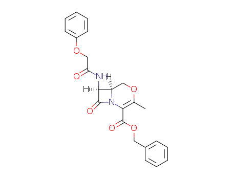 Molecular Structure of 62282-25-1 (4-Oxa-1-azabicyclo[4.2.0]oct-2-ene-2-carboxylic acid,
3-methyl-8-oxo-7-[(phenoxyacetyl)amino]-, phenylmethyl ester, trans-)