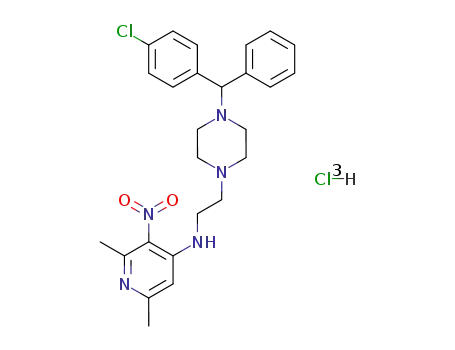 Molecular Structure of 110629-36-2 (N-(2-{4-[(4-chlorophenyl)(phenyl)methyl]piperazin-1-yl}ethyl)-2,6-dimethyl-3-nitropyridin-4-amine trihydrochloride)